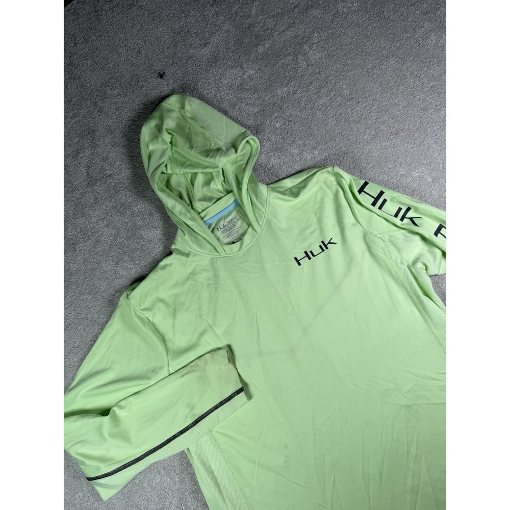 Huk Performance Fishing Men's L Long Sleeve Vented Lime Green Pullover *read